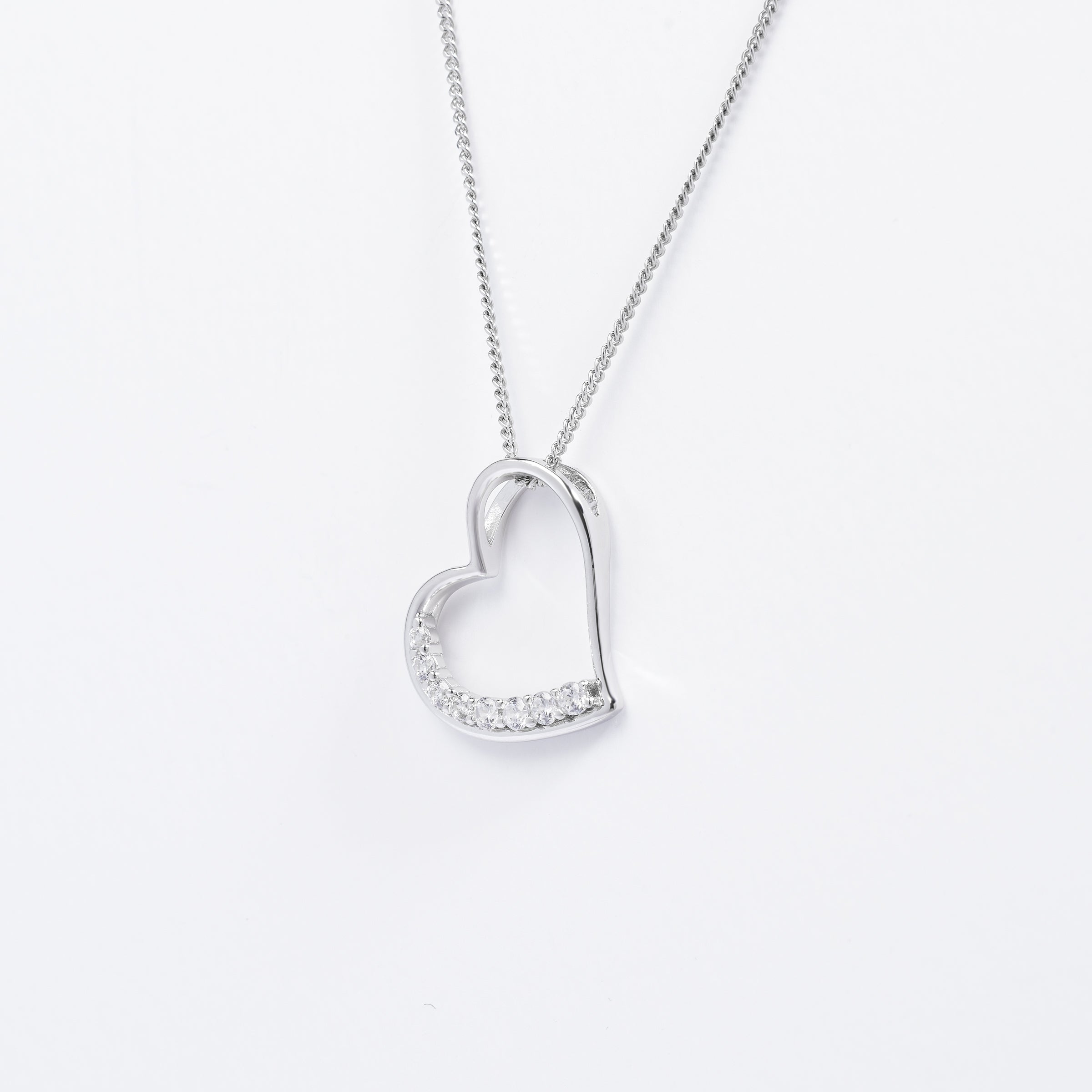 Sterling Silver Zirconia Angled Heart Pendant