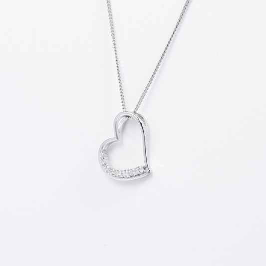Sterling Silver Zirconia Angled Heart Pendant