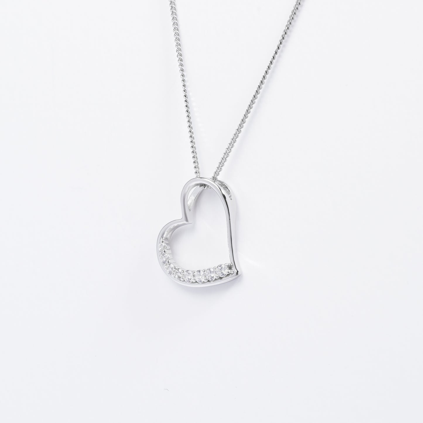 Sterling Silver Zirconia Angled Heart Pendant