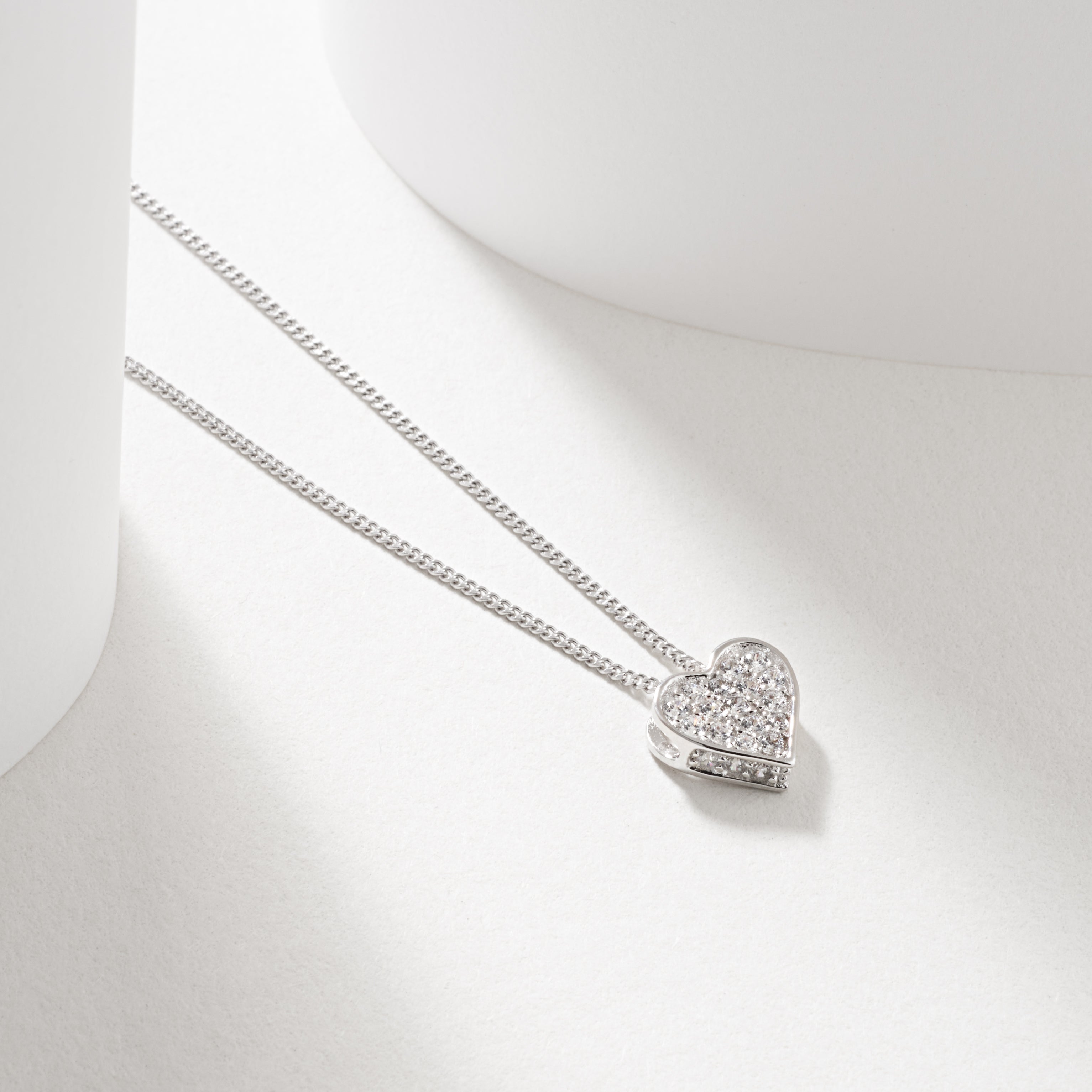 Sterling Silver Zirconia Pave Heart Slider Pendant