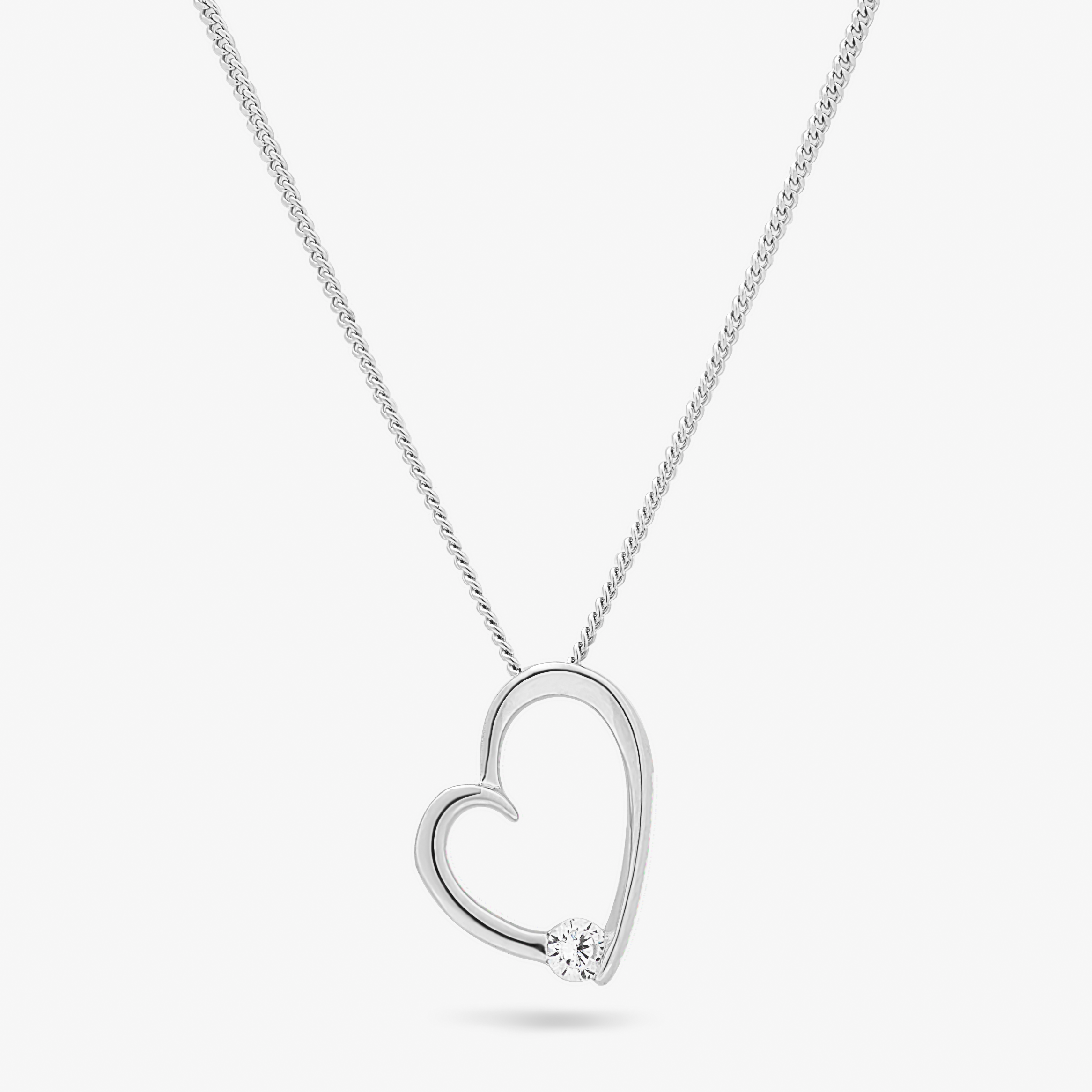 Sterling Silver Open Heart Pendant With Floating Zirconia