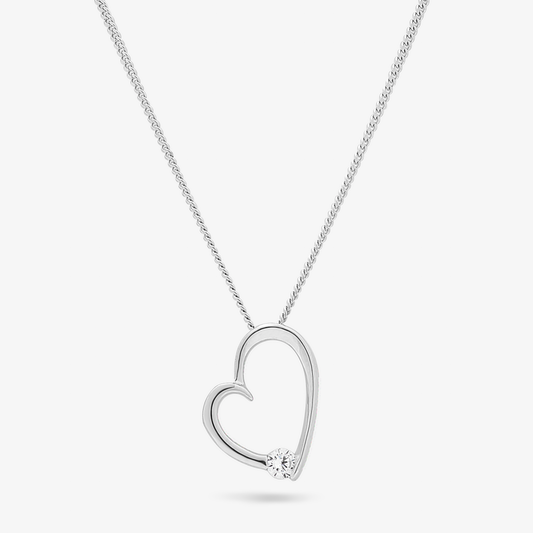 Sterling Silver Open Heart Pendant With Floating Zirconia