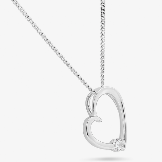 Sterling Silver Open Heart Pendant With Floating Zirconia