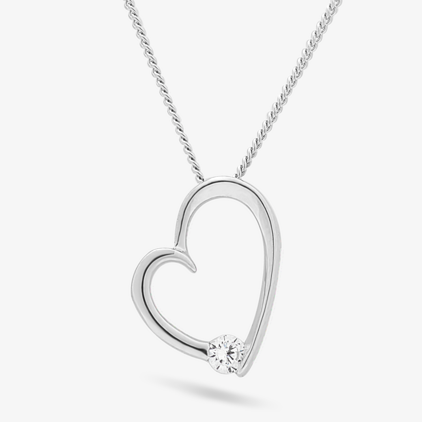 Sterling Silver Open Heart Pendant With Floating Zirconia