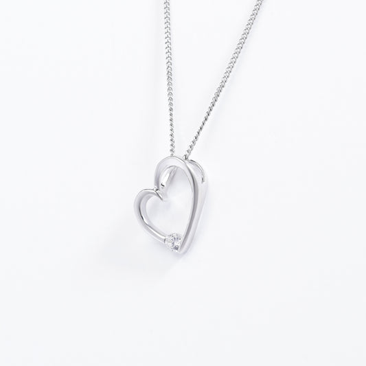 Sterling Silver Open Heart Pendant With Floating Zirconia