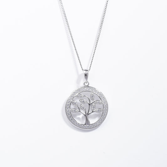 Sterling Silver Zirconia Tree Of Life Halo Pendant