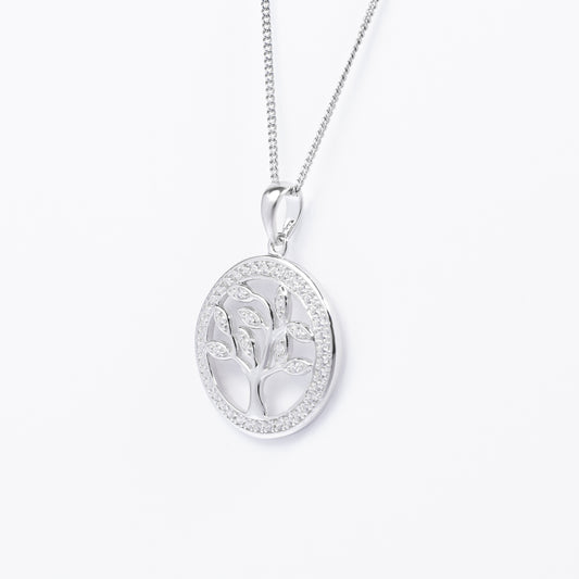 Sterling Silver Zirconia Tree Of Life Halo Pendant