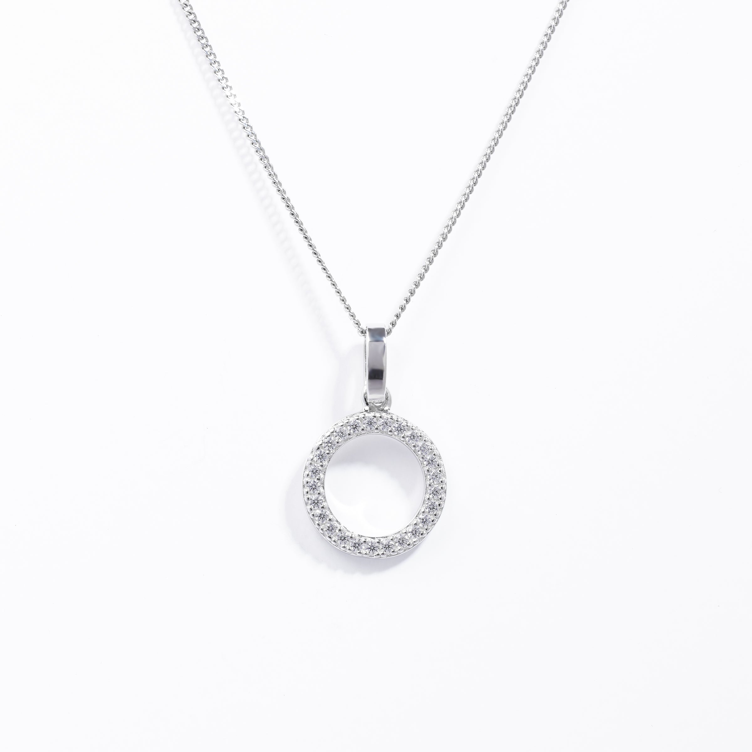 Sterling Silver Zirconia Open Circle Drop Pendant