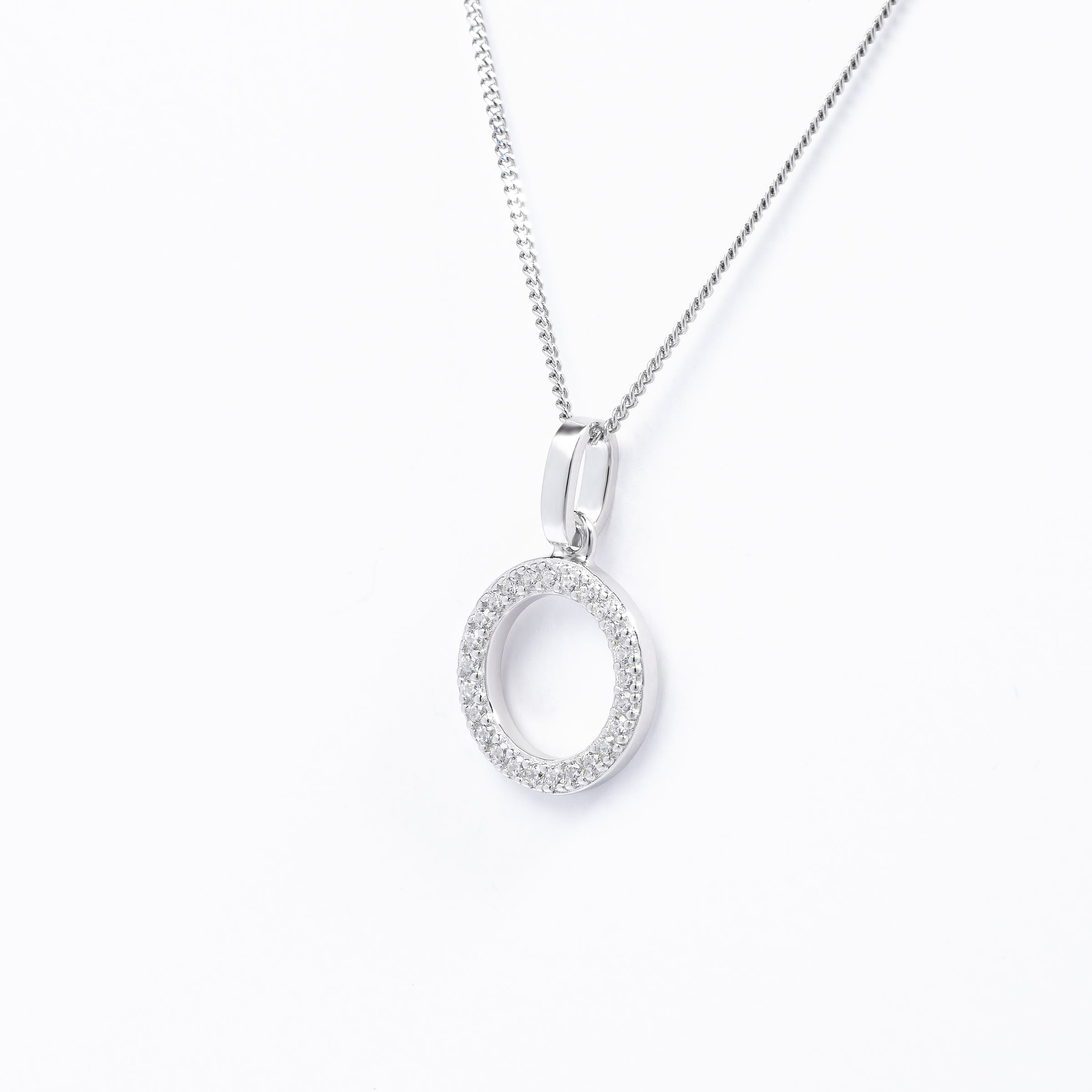 Sterling Silver Zirconia Open Circle Drop Pendant