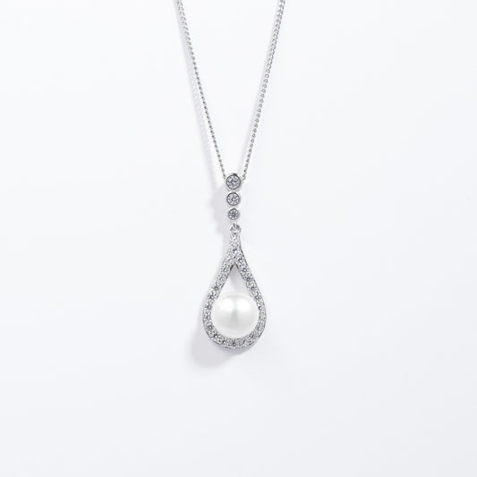 Sterling Silver Pearl Zirconia Teardrop Pendant