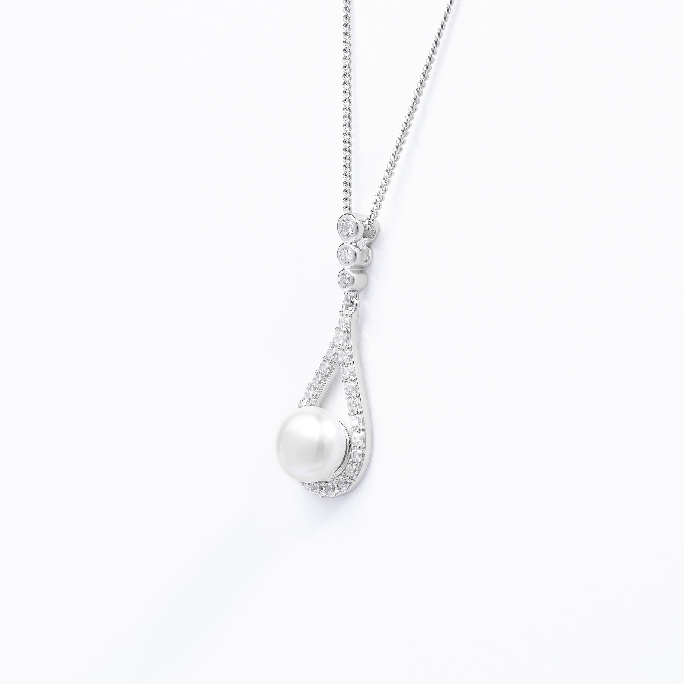 Sterling Silver Pearl Zirconia Teardrop Pendant