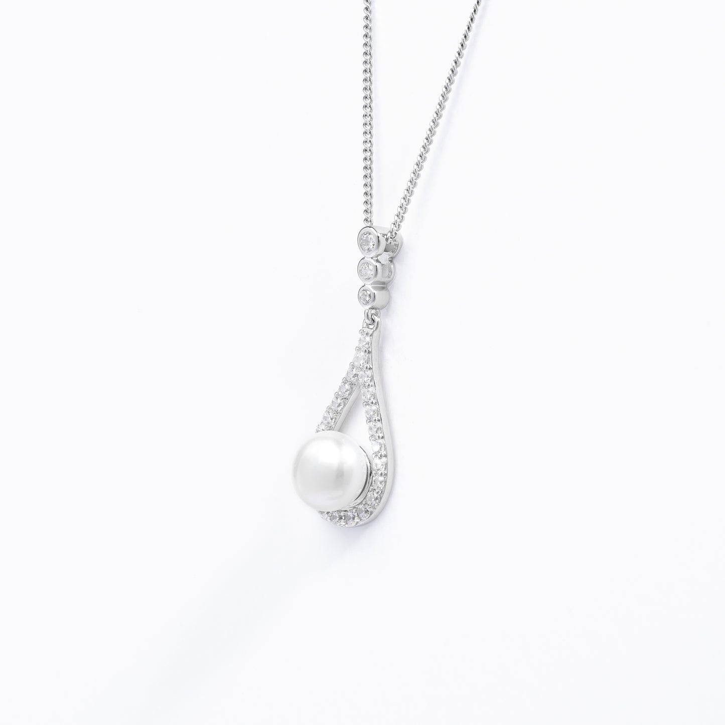 Sterling Silver Pearl Zirconia Teardrop Pendant