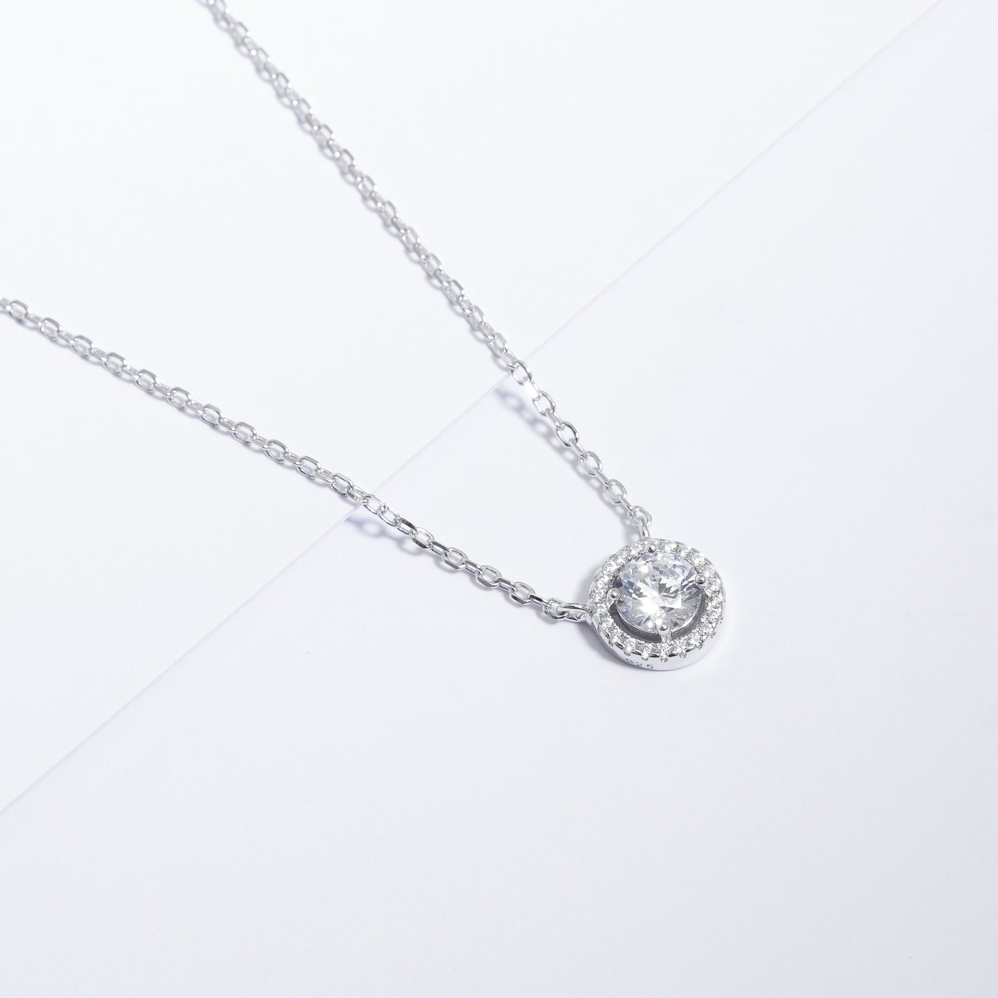 Sterling Silver Zirconia Solitaire Halo Necklace