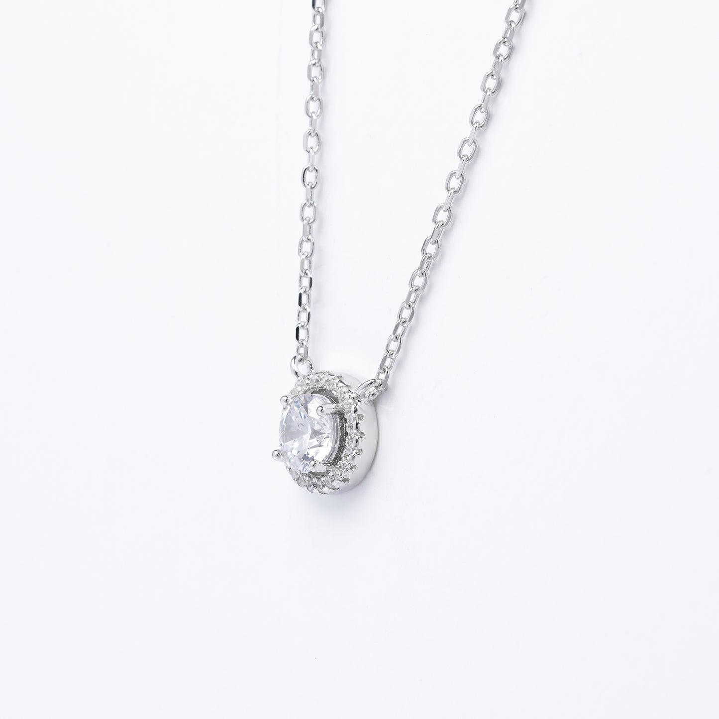 Sterling Silver Zirconia Solitaire Halo Necklace