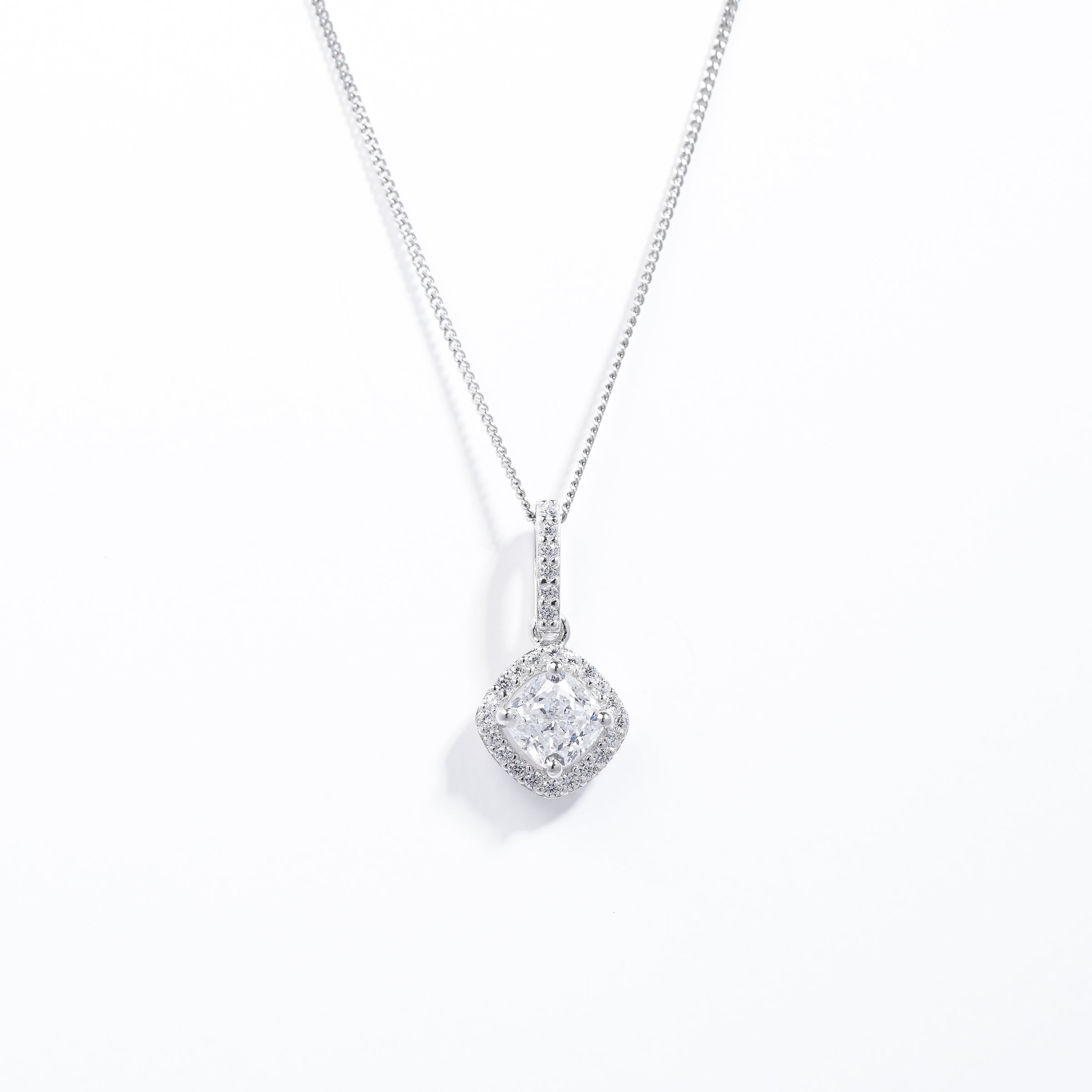 Sterling Silver Zirconia Cushion With Halo Pendant