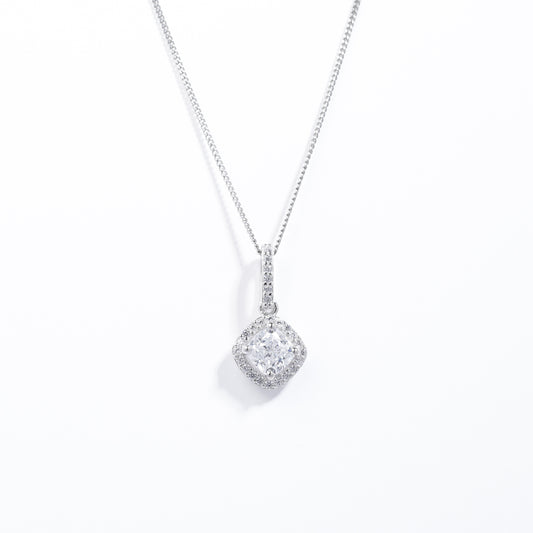 Sterling Silver Zirconia Cushion With Halo Pendant