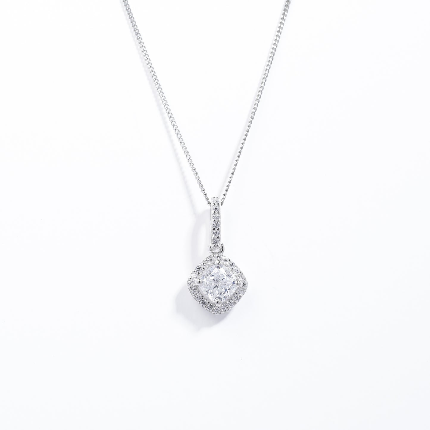 Sterling Silver Zirconia Cushion With Halo Pendant