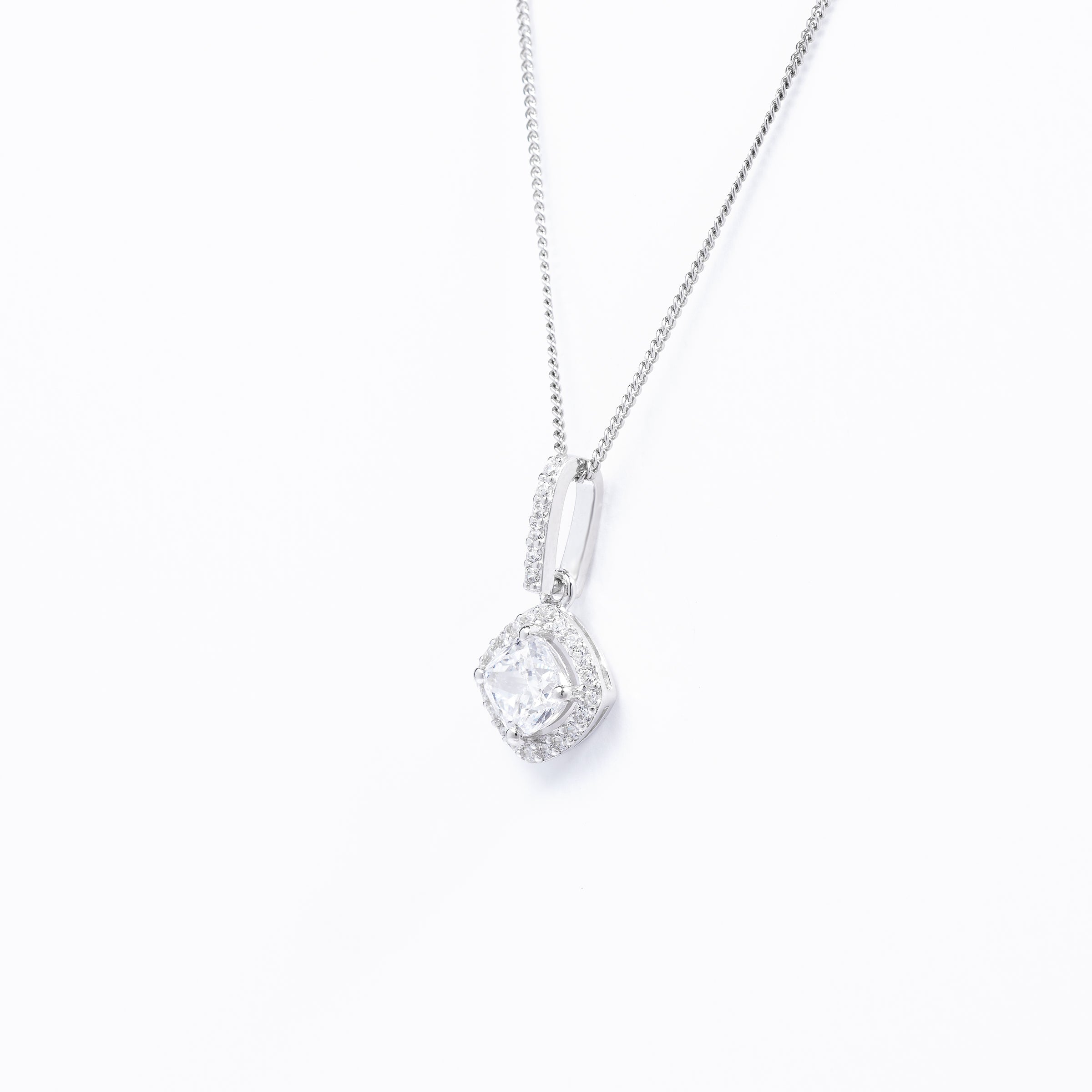 Sterling Silver Zirconia Cushion With Halo Pendant