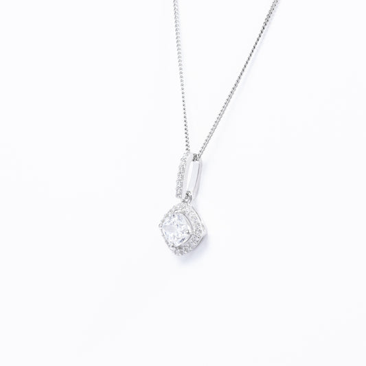 Sterling Silver Zirconia Cushion With Halo Pendant
