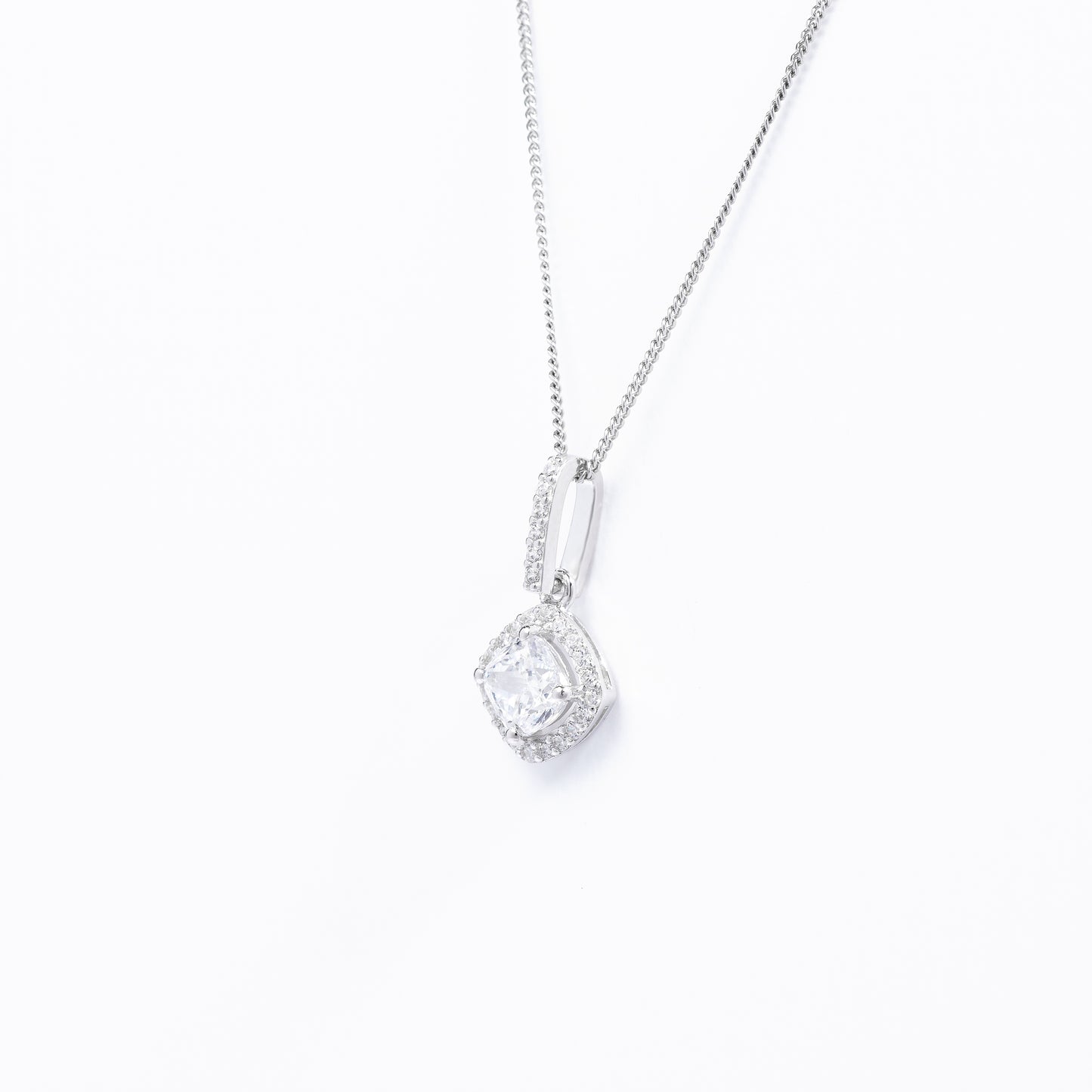 Sterling Silver Zirconia Cushion With Halo Pendant