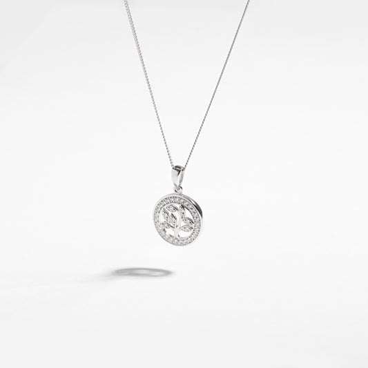 Sterling Silver Zirconia Round Tree Of Life Pendant