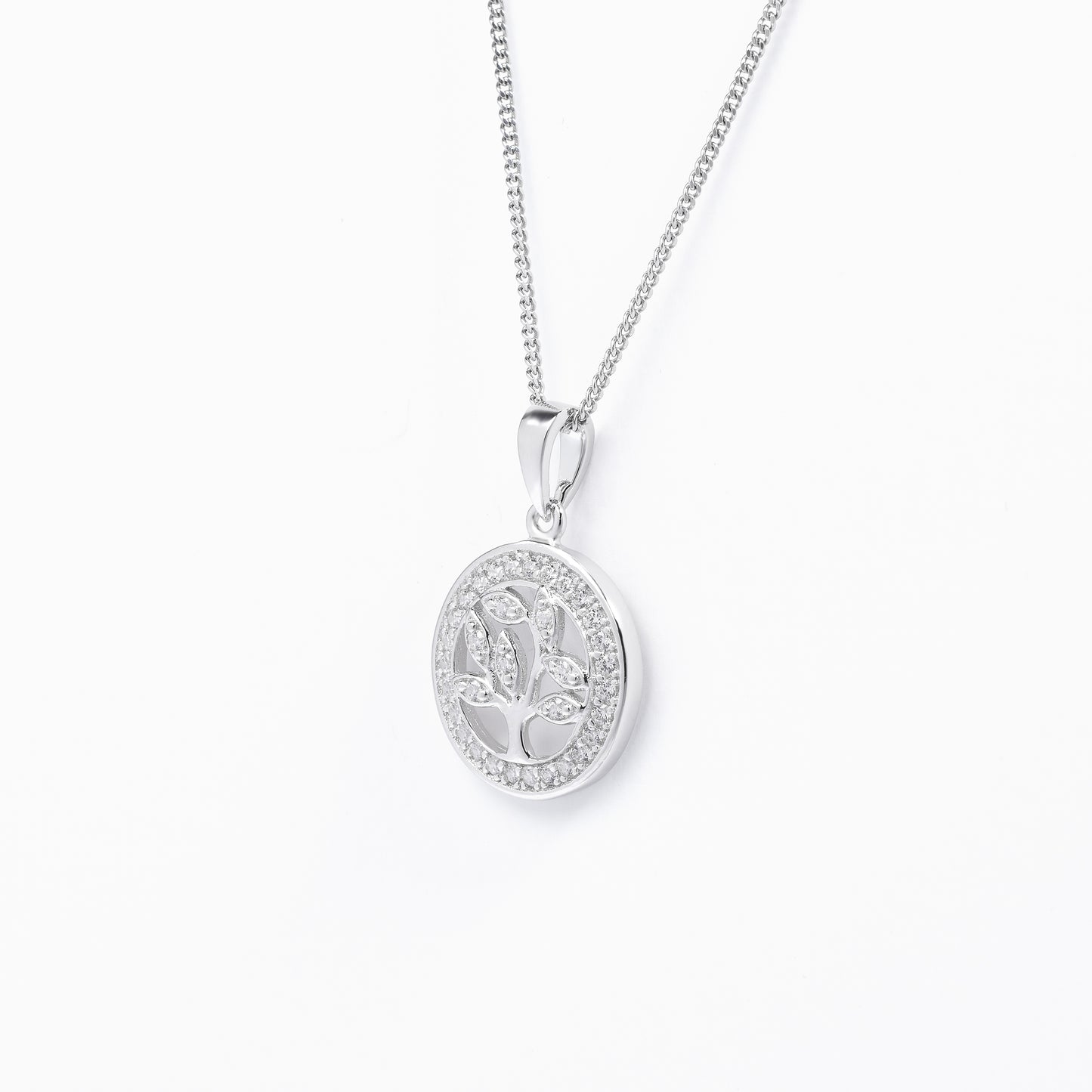 Sterling Silver Zirconia Round Tree Of Life Pendant