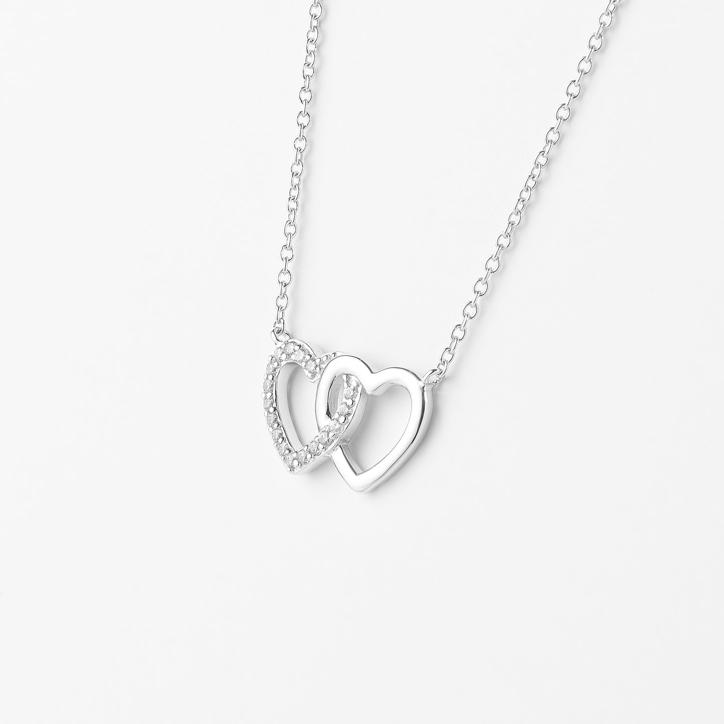 Sterling Silver Zirconia Double Linked Heart Necklace