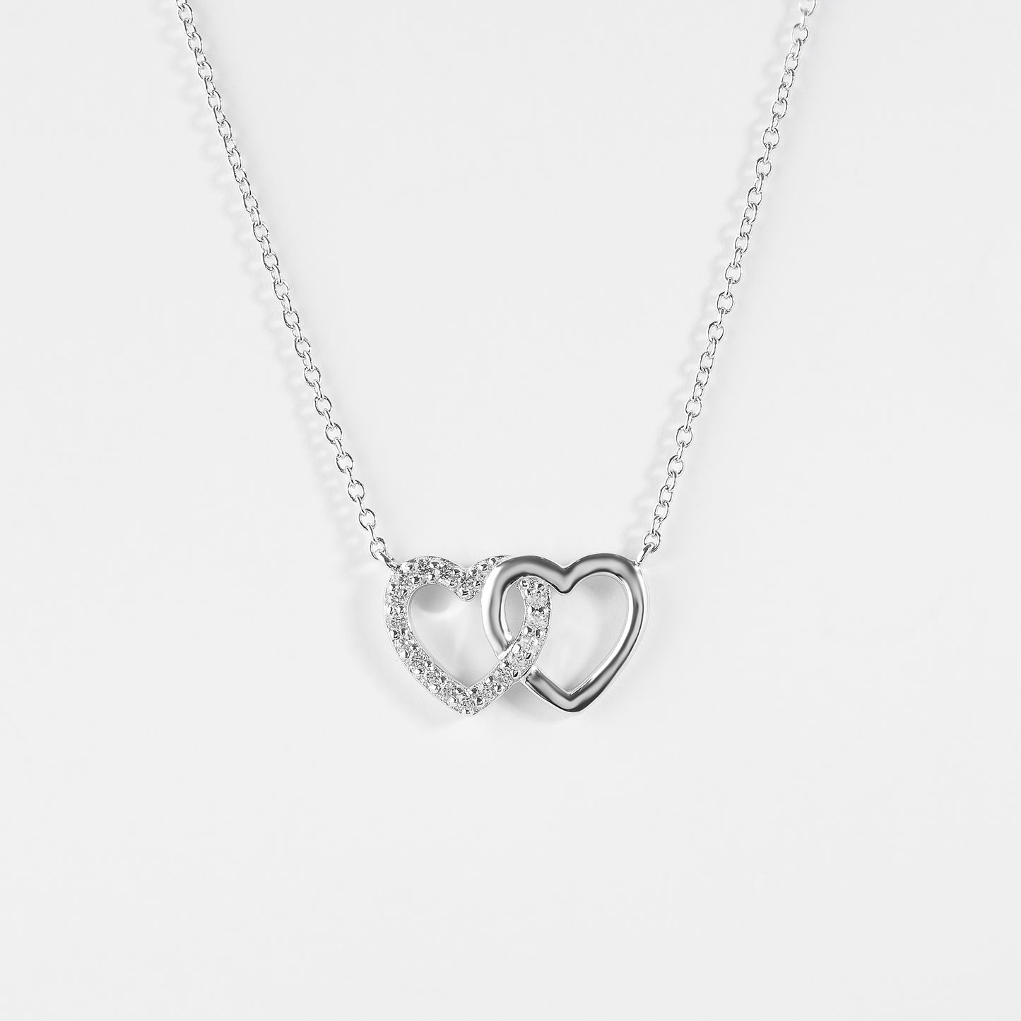Sterling Silver Zirconia Double Linked Heart Necklace