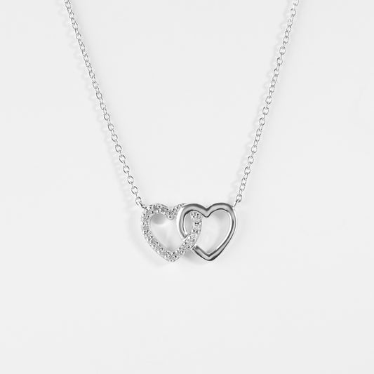 Sterling Silver Zirconia Double Linked Heart Necklace