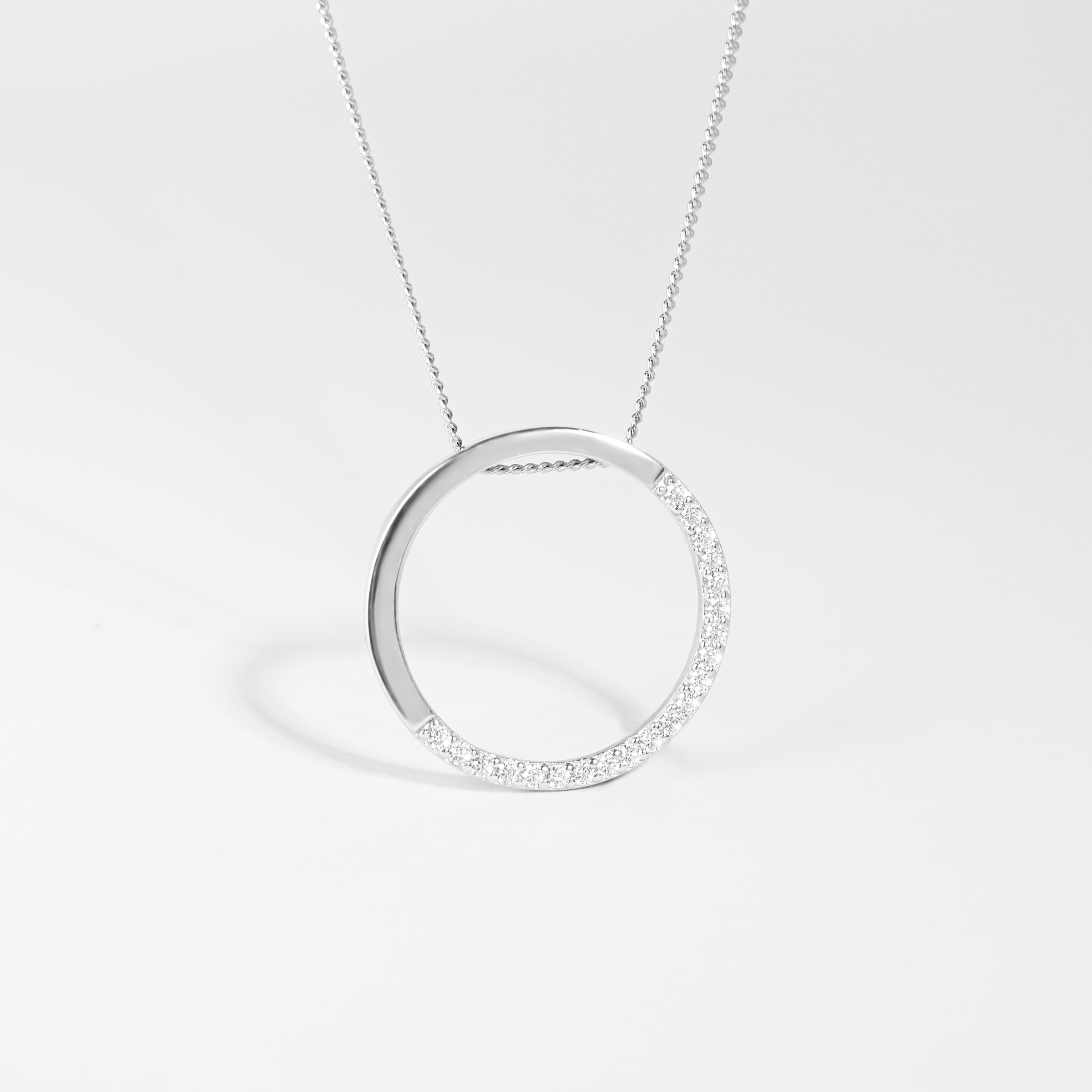 Sterling Silver Circle Half Set Zirconia Pendant
