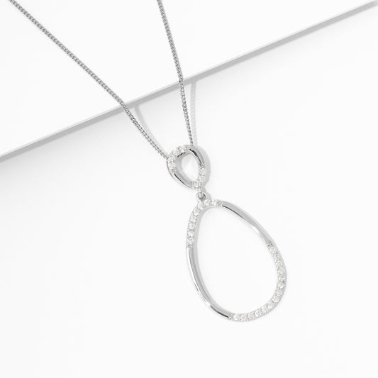 Sterling Silver Zirconia Double Oval Drop Pendant