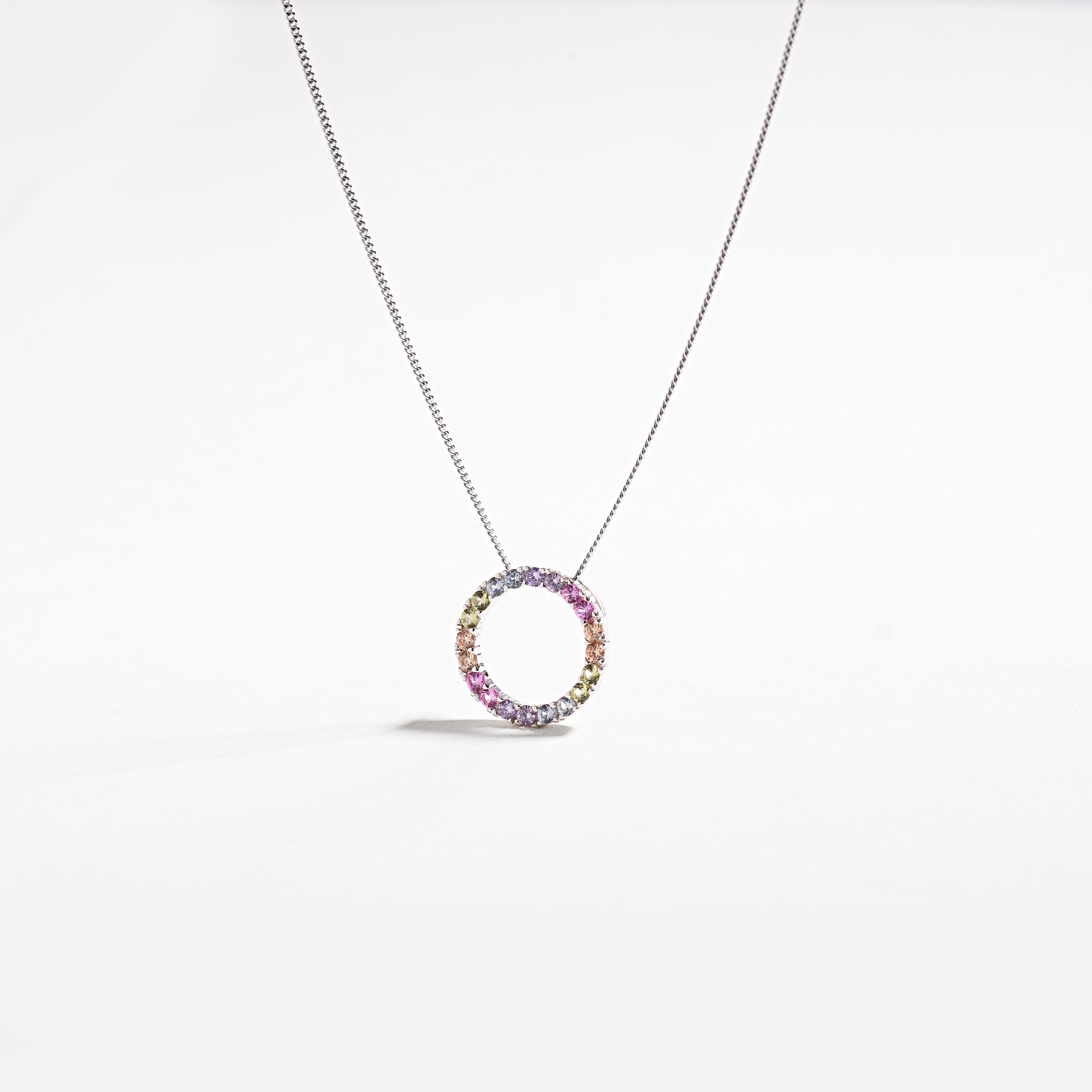 Sterling Silver Pastel Zirconia Open Circle Floating Pendant
