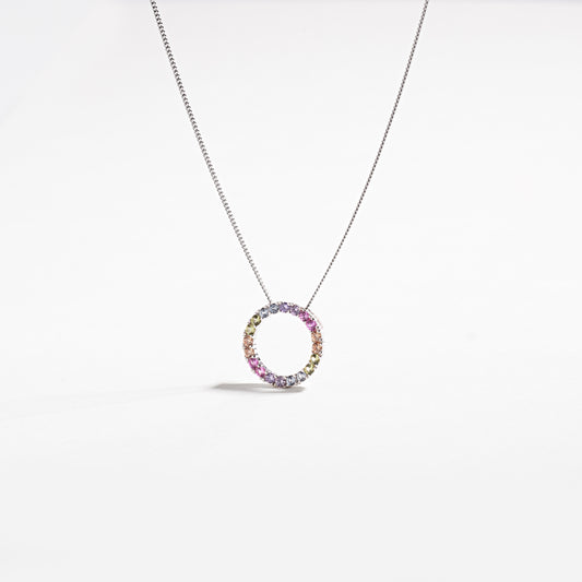 Sterling Silver Pastel Zirconia Open Circle Floating Pendant