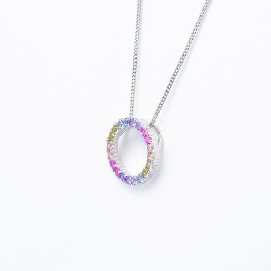 Sterling Silver Pastel Zirconia Open Circle Floating Pendant