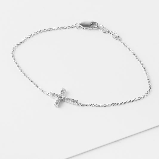Sterling Silver Zirconia Cross Bracelet