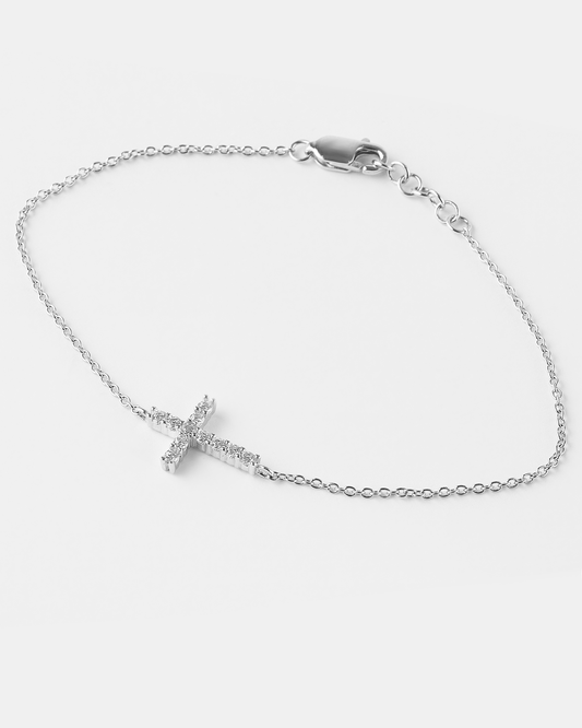 Sterling Silver Zirconia Cross Bracelet