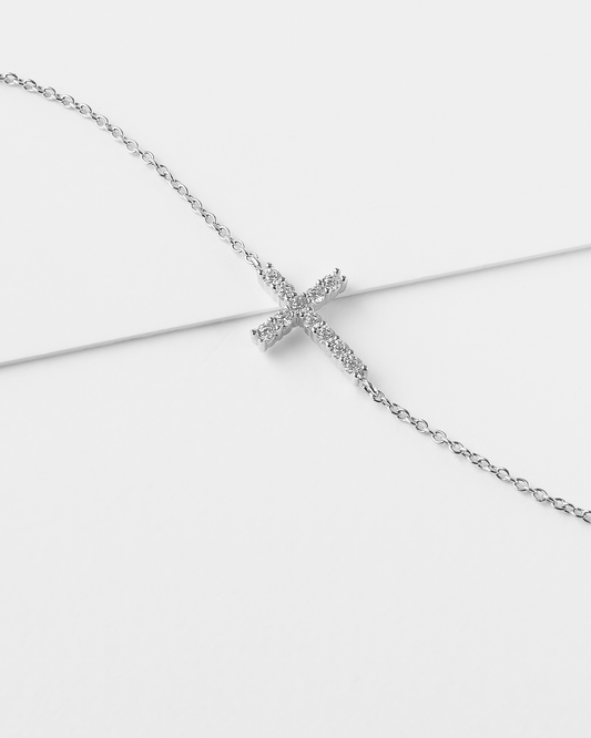 Sterling Silver Zirconia Cross Bracelet