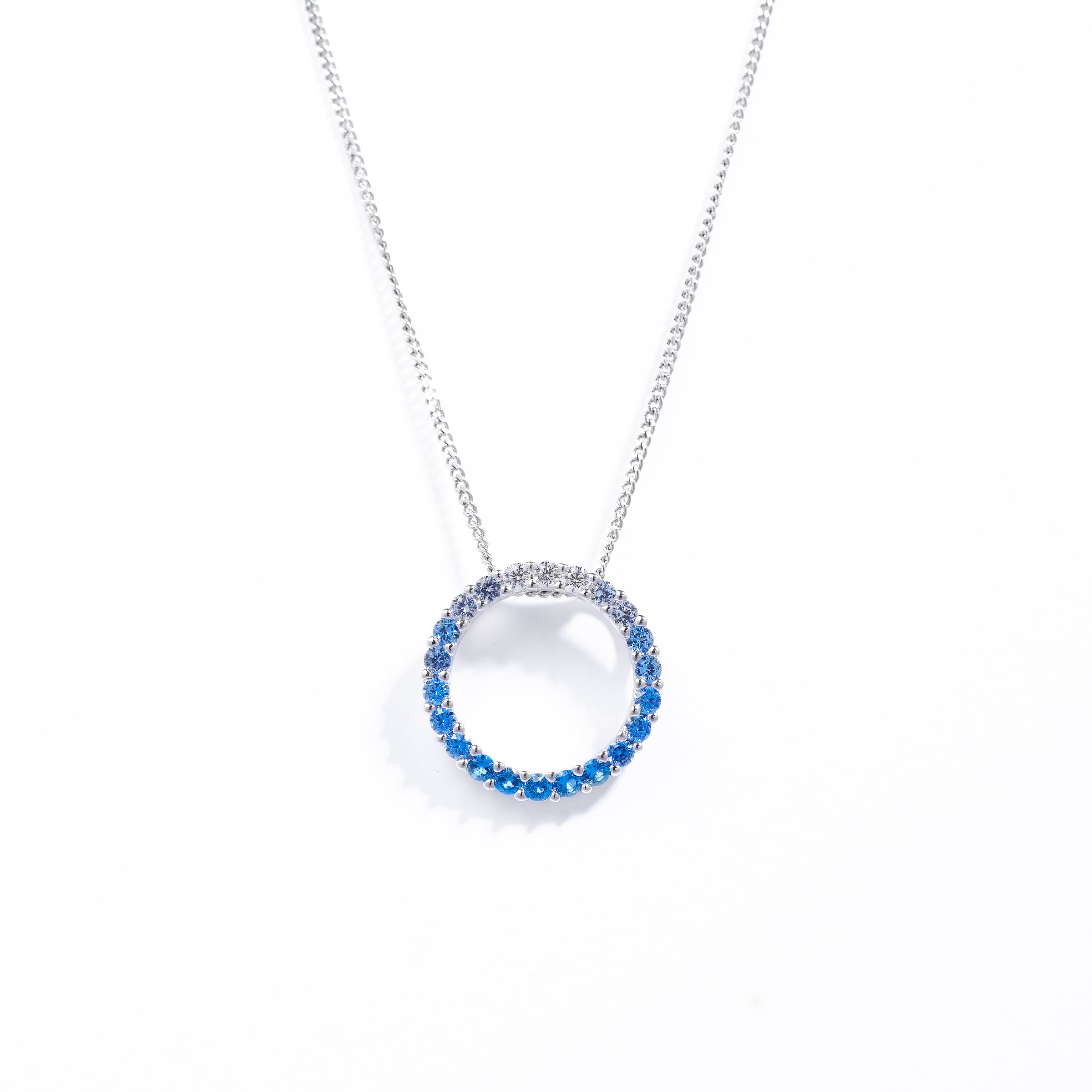Sterling Silver Blue Ombre Zirconia Open Circle pendant