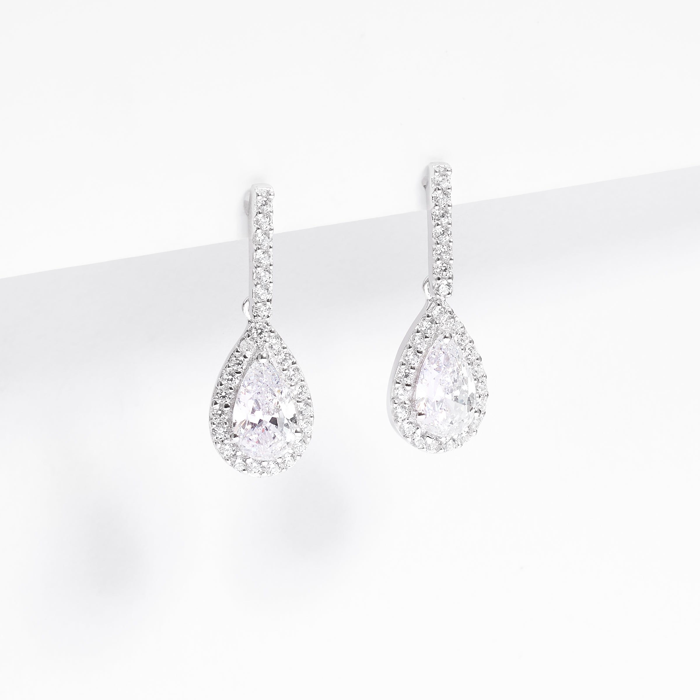 Sterling Silver Pear Zirconia Halo Earrings