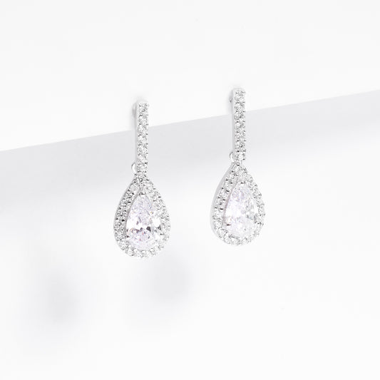 Sterling Silver Pear Zirconia Halo Earrings