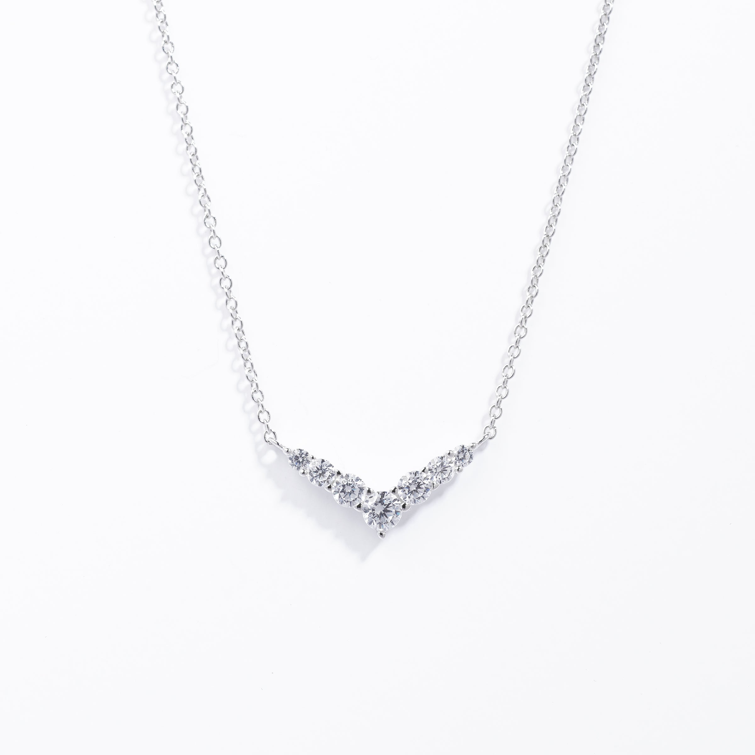 Sterling Silver Graduating Zirconia V Necklace