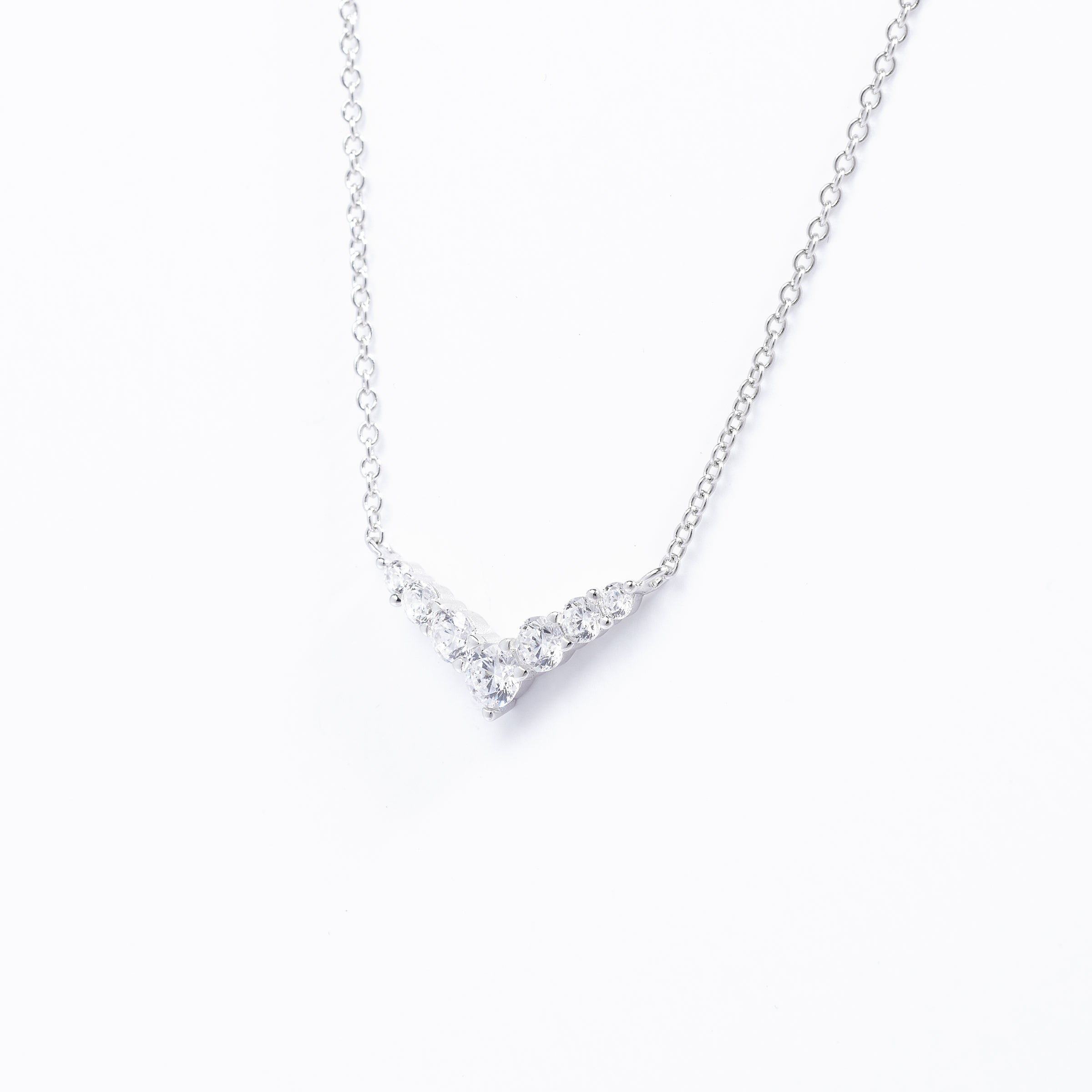 Sterling Silver Graduating Zirconia V Necklace