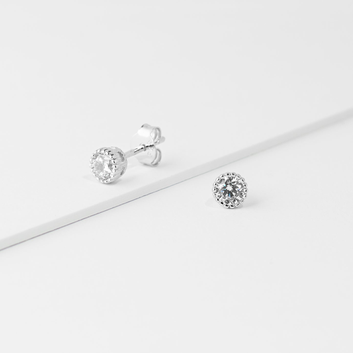 Sterling Silver Zirconia Crown Set Stud Earrings