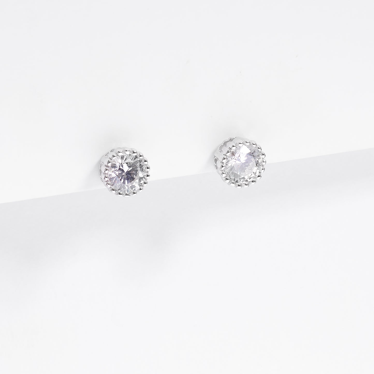 Sterling Silver Zirconia Crown Set Stud Earrings