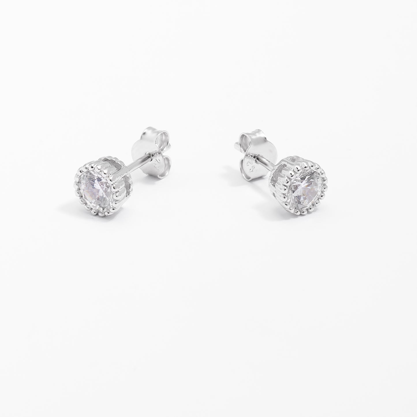 Sterling Silver Zirconia Crown Set Stud Earrings