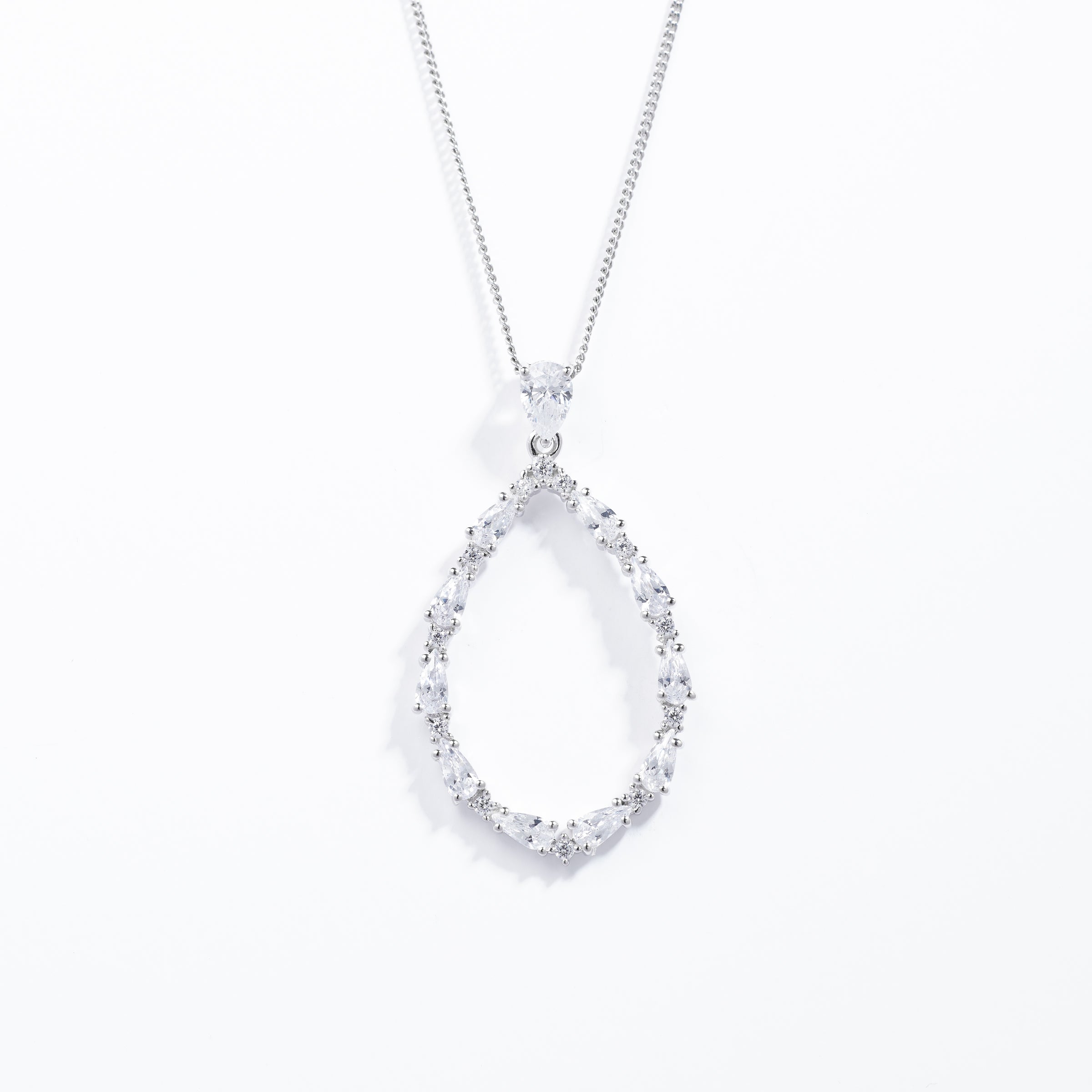 Sterling Silver Zirconia Pear and Round Brilliant Open Teardrop Pendant