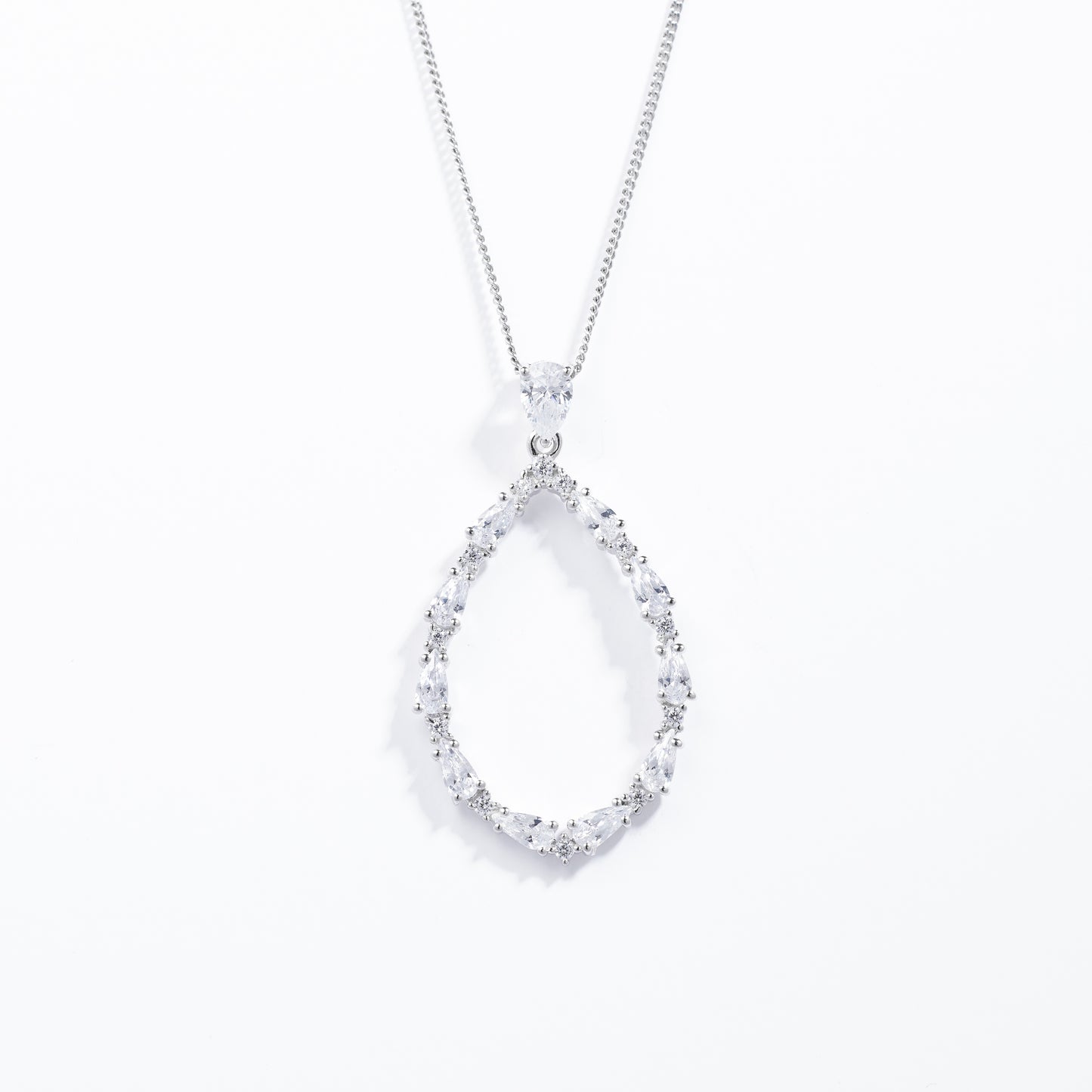 Sterling Silver Zirconia Pear and Round Brilliant Open Teardrop Pendant