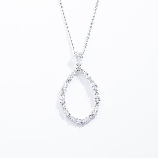 Sterling Silver Zirconia Pear and Round Brilliant Open Teardrop Pendant