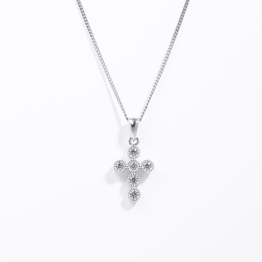 Sterling Silver Zirconia Crown Set Cross Pendant