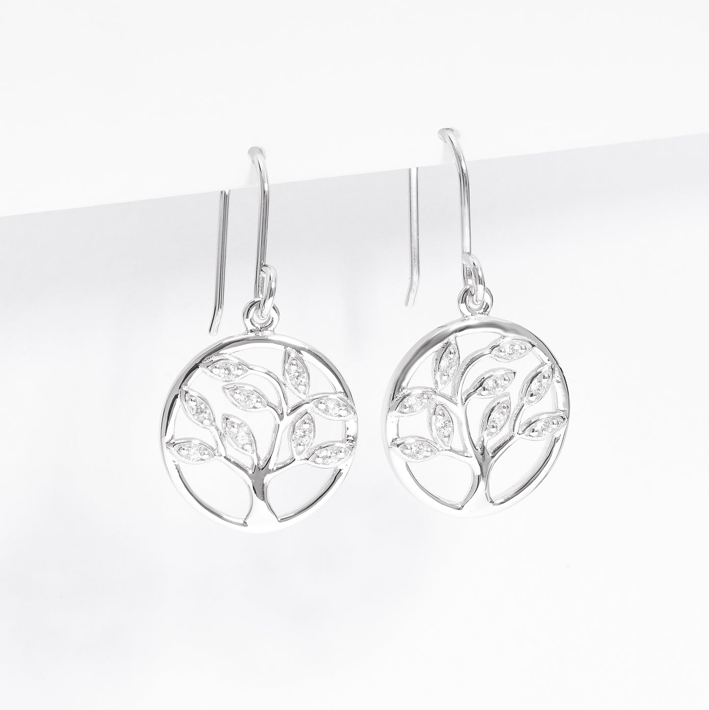 Sterling Silver Zirconia Tree of Life Drop Earrings